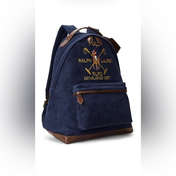 Crest Leather Trim Corduroy Backpack - Picture 1 of 5